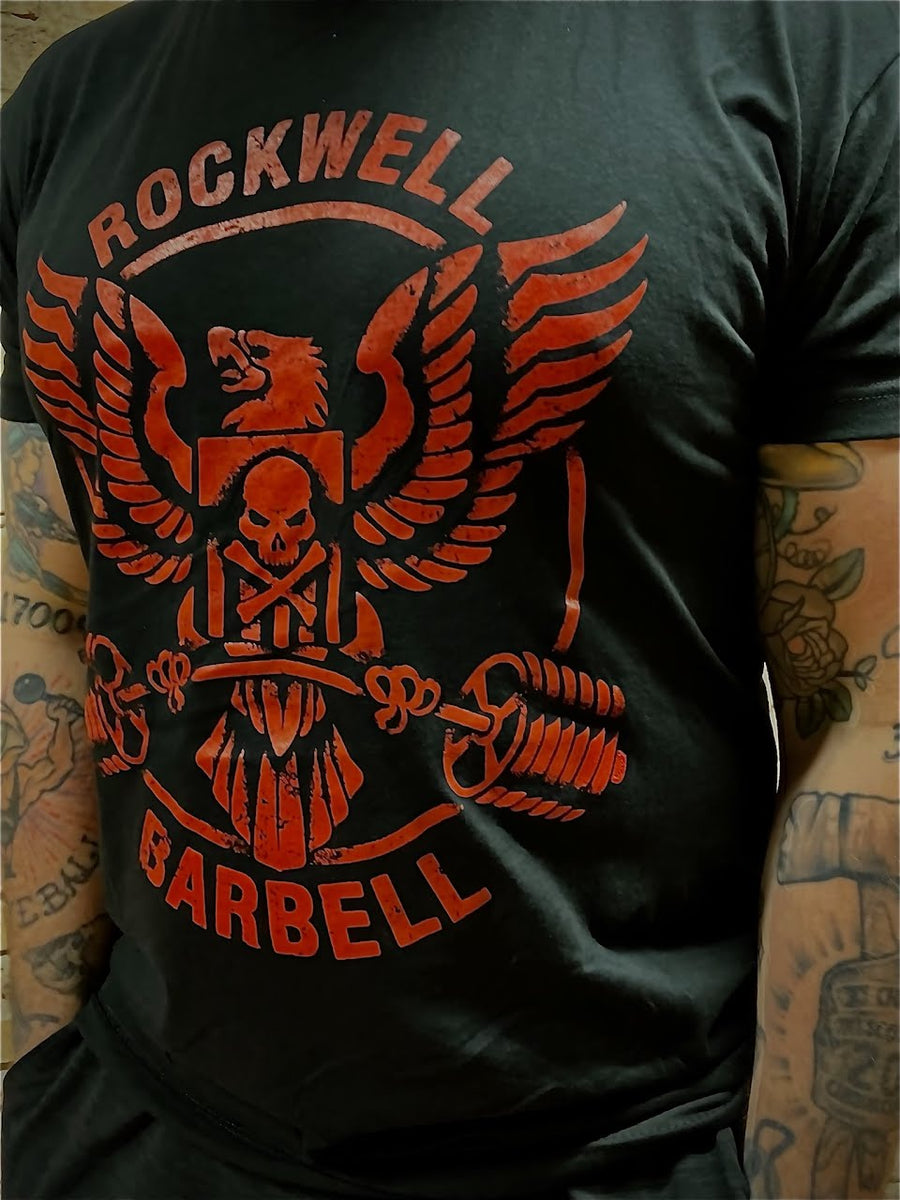 Logo on Black) Eagle Rockwell (Red Barbell Shirt
