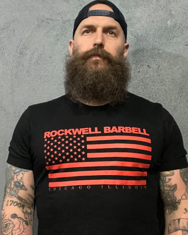 Rockwell Barbell USA Flag Shirt (Red on Black)
