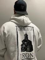 Church Of Iron Hoodie (Black on White)