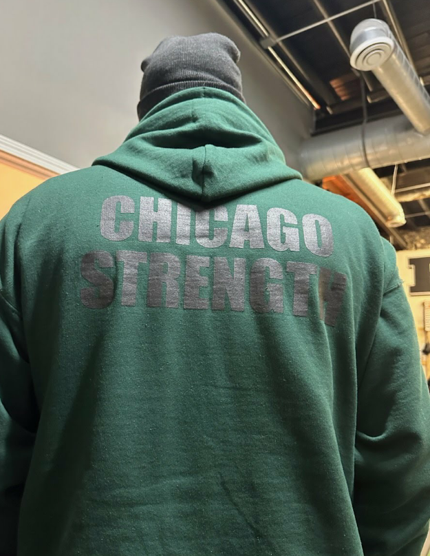 Chicago Strength Hoody (black on deep forest green)